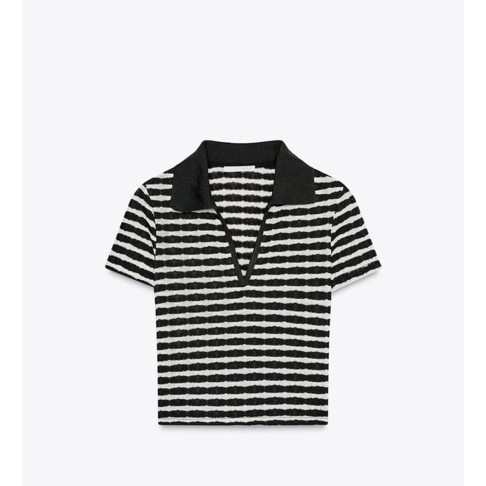 Zara matching set JACQUARD POLO SHIRT & JACQUARD FLARE PANTS - Picture 3 of 4